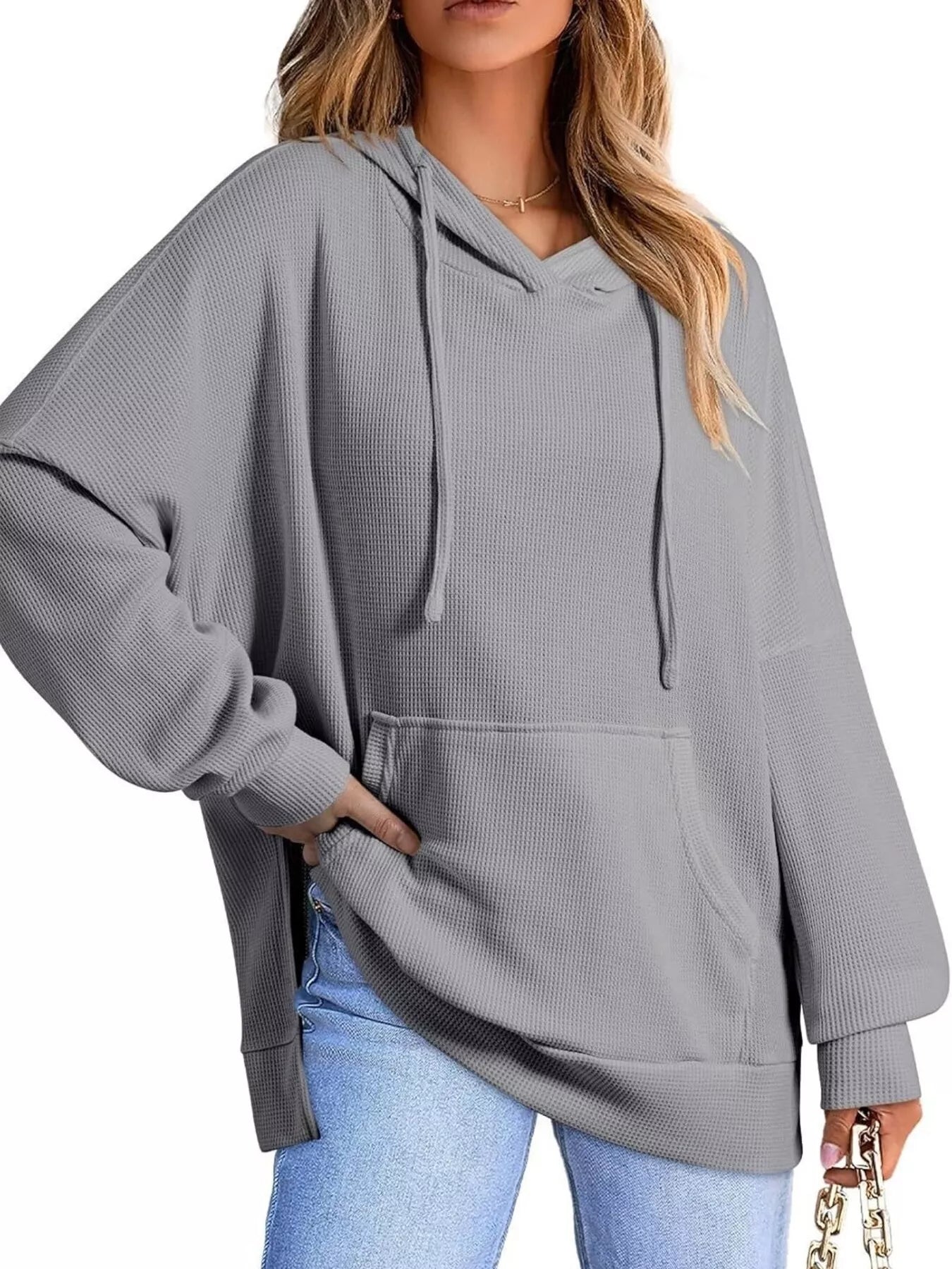 Oversized Drawstring Side Slit Hoodie