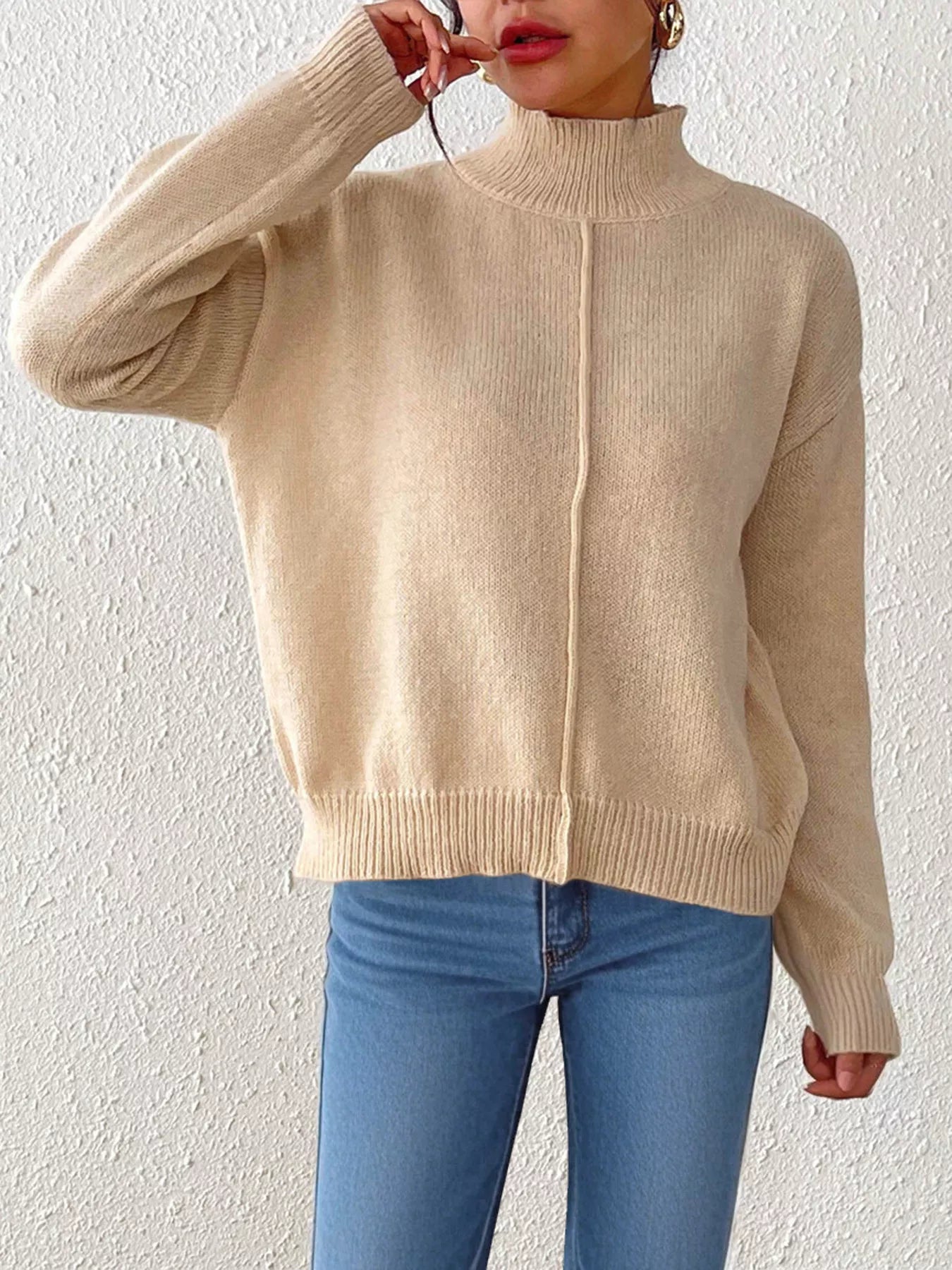 Turtleneck Dropped Shoulder Sweater
