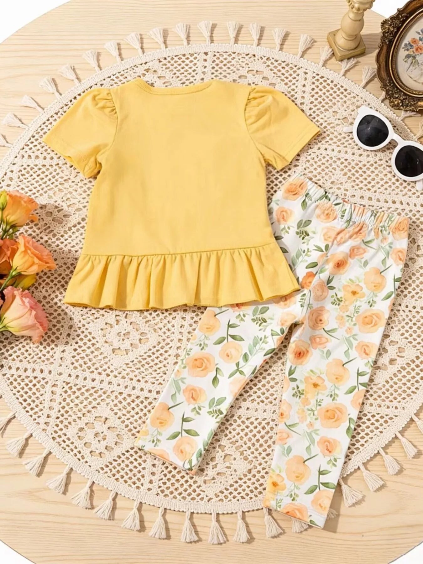 Children's Ruffle Top & Floral Print Pants Set