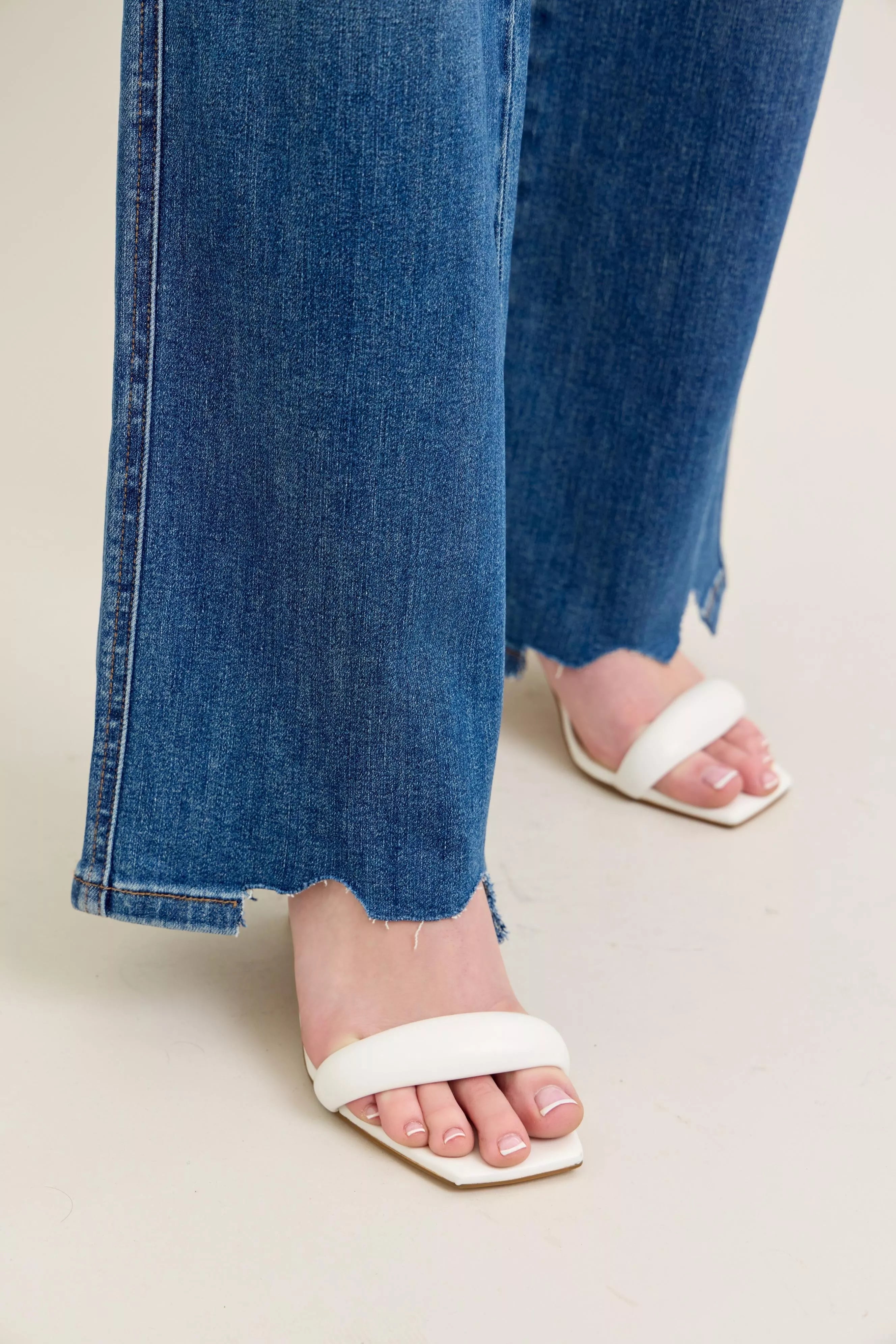 Judy Blue Full Size High Waist Tummy Control Chew Hem Destroy Wide Jeans Plus Size