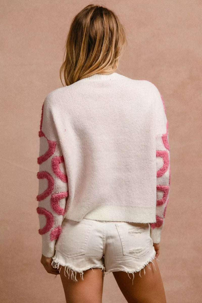 BiBi Textured Heart Buttoned V Neck Cardigan