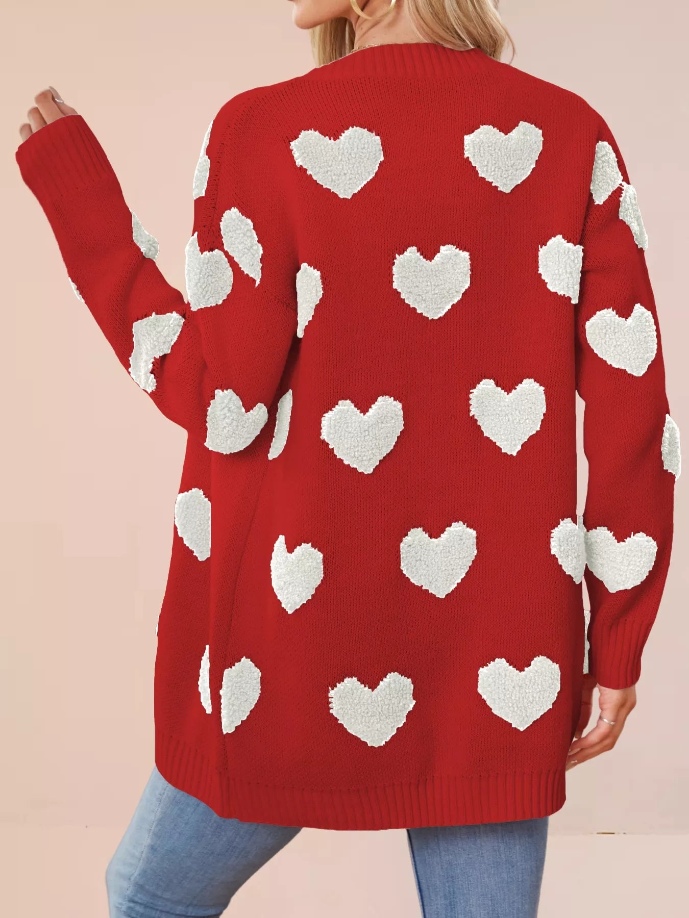 Heart Pattern Knit Button-Up Cardigan