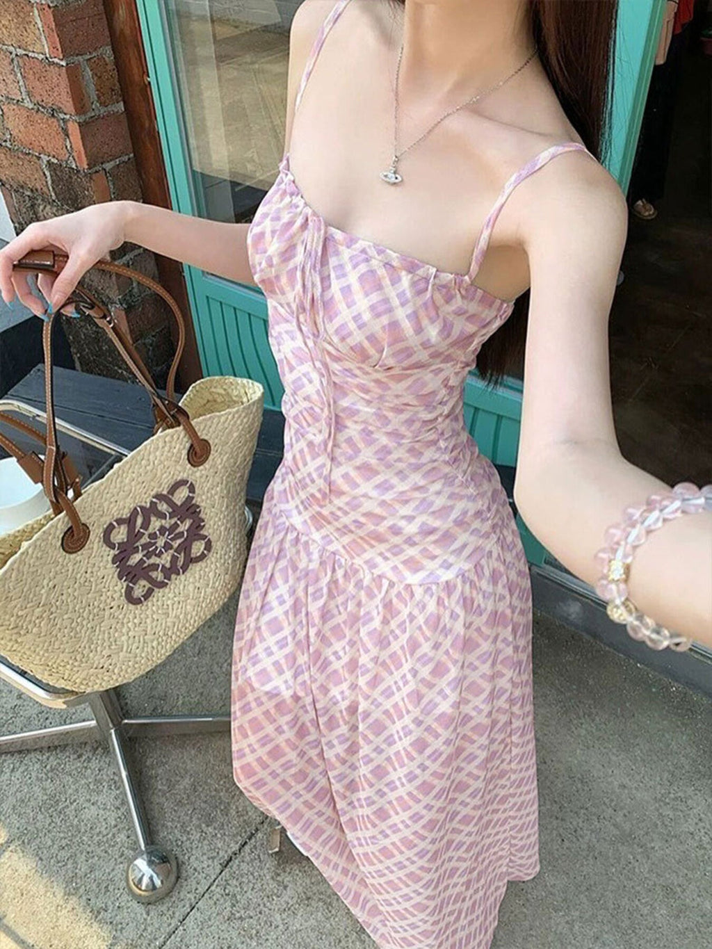 Plaid Spaghetti Strap Maxi Dress