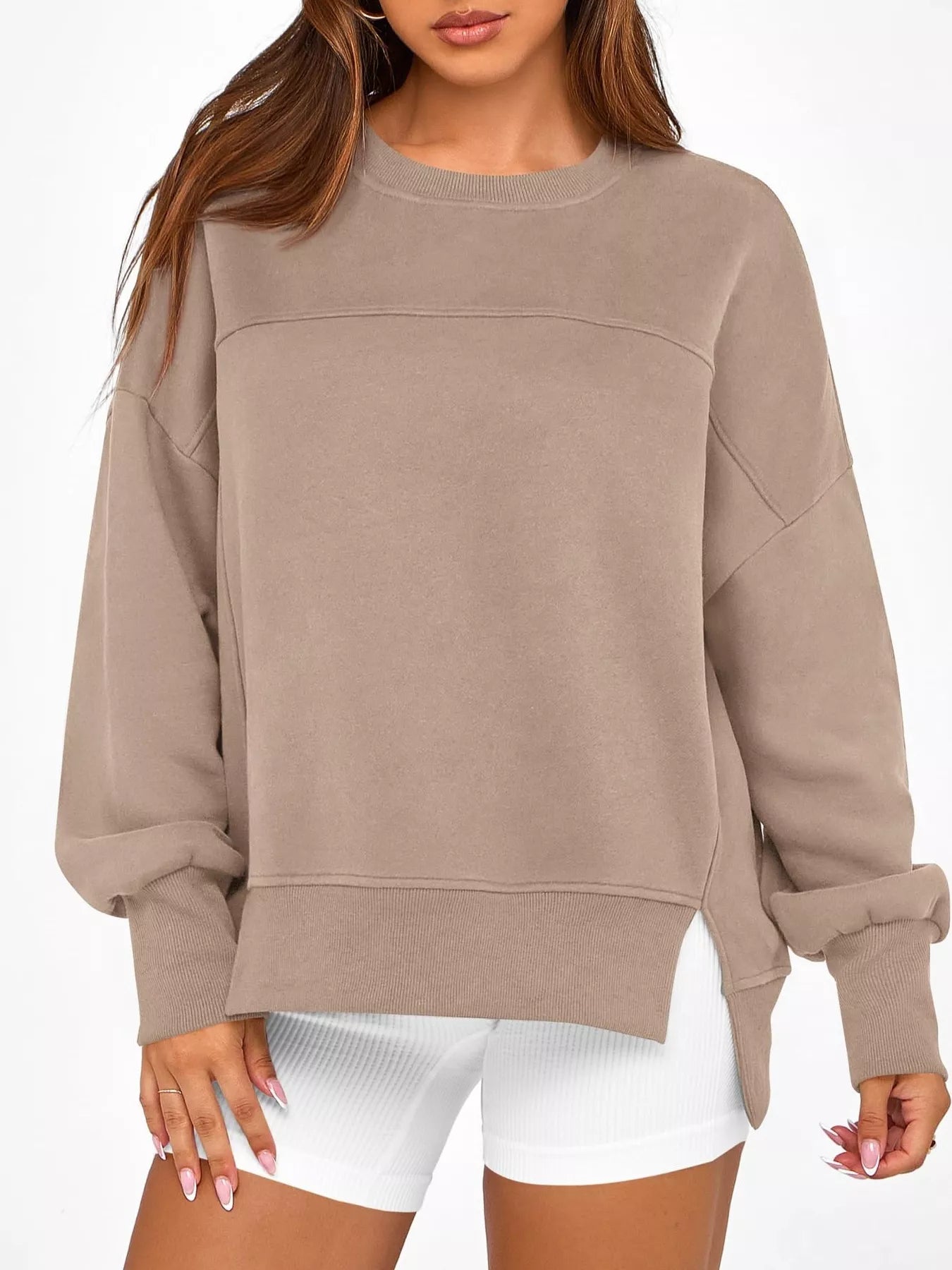 Slit Round Neck Dropped Shoulder Sweatshirt