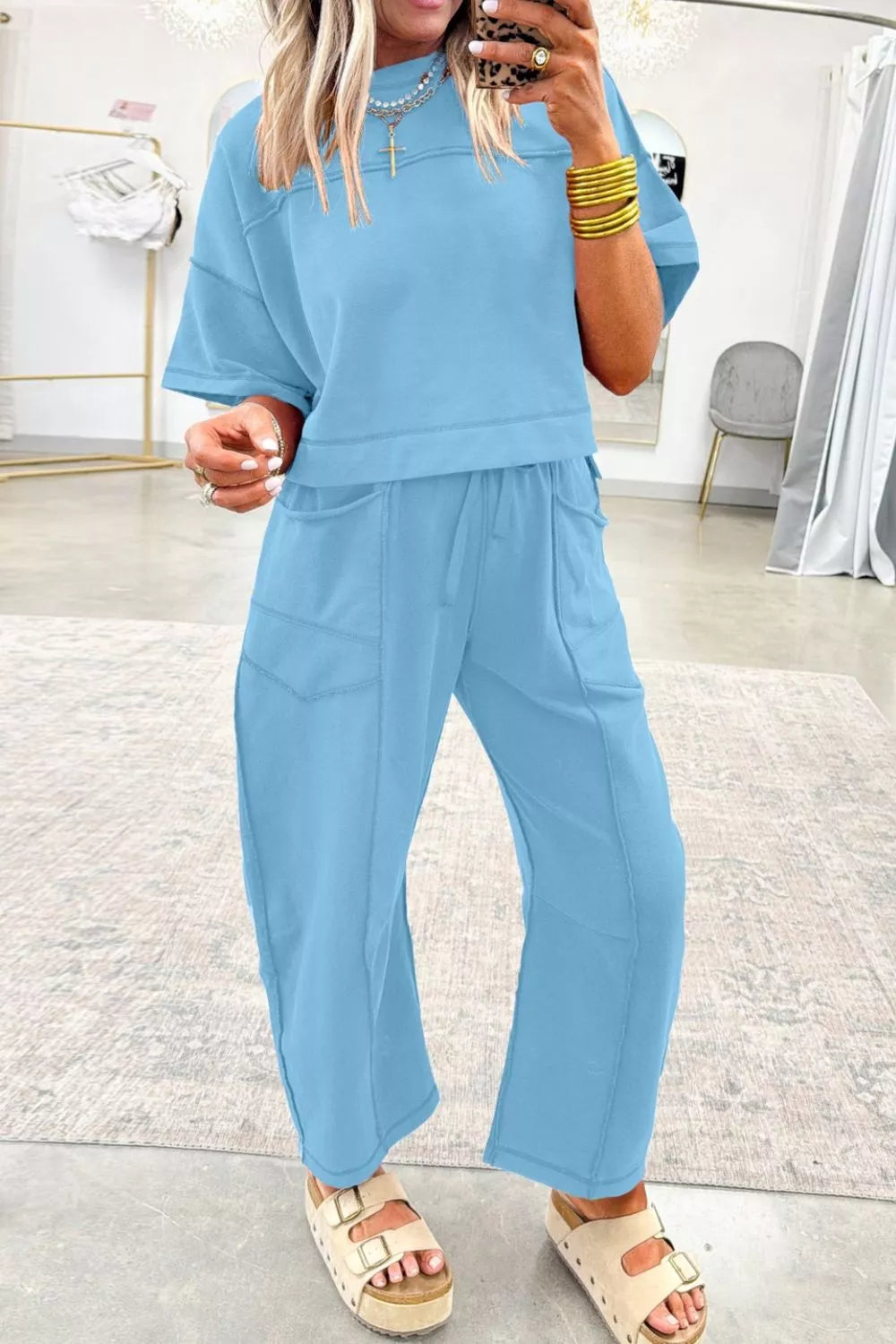 Drop Shoulder Boxy Tee and Barrel Pants Set