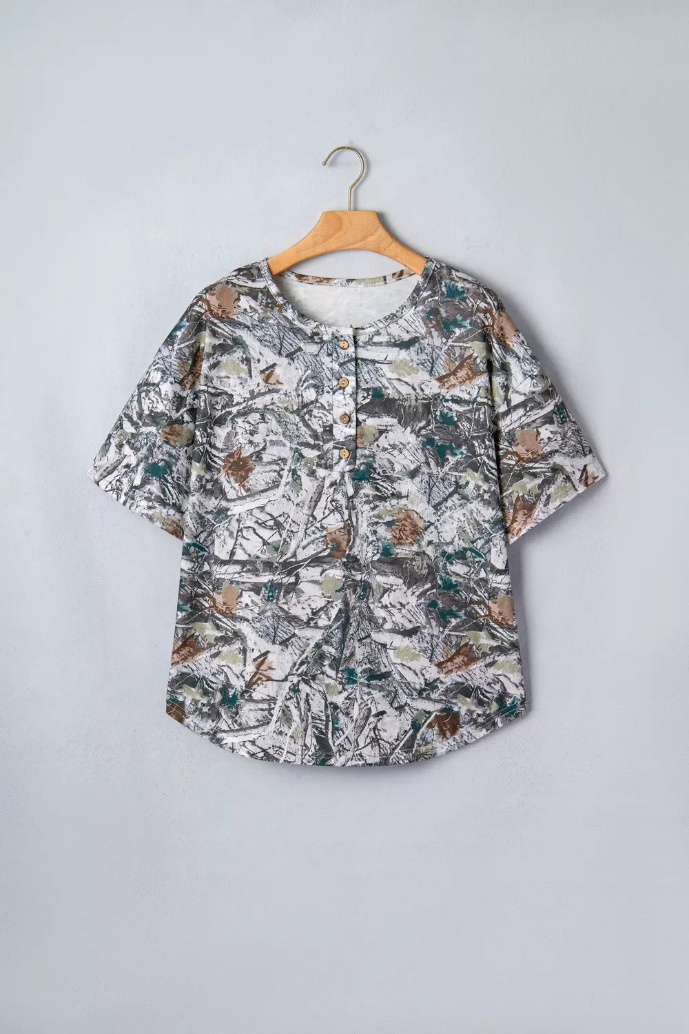 Abstract Woodland Print Tunic Henley T Shirt