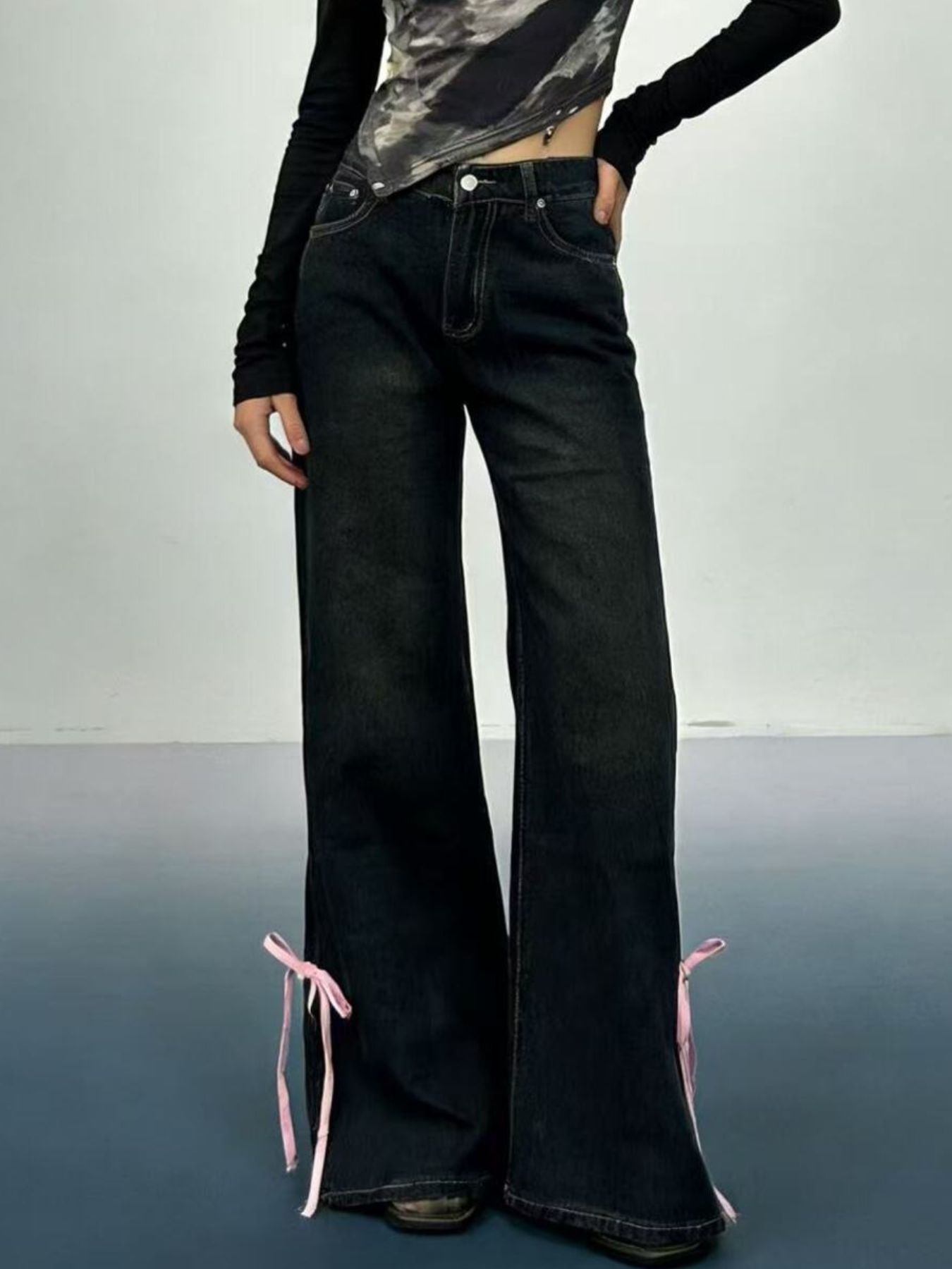 Ribbon Detail Flare Jeans