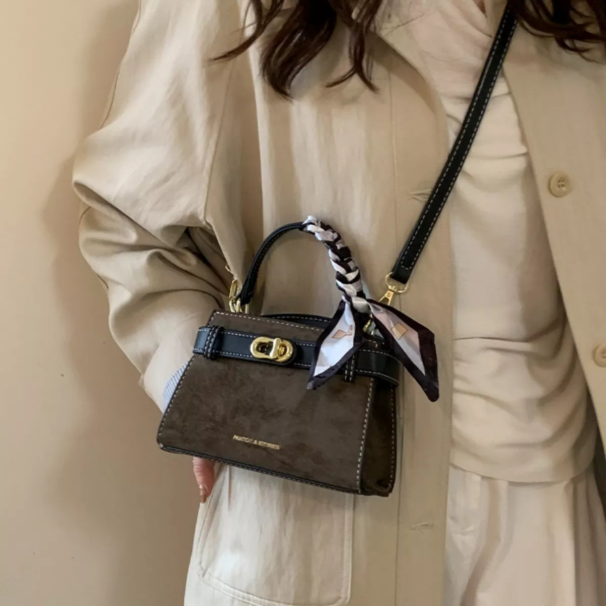 Suede Mini Crossbody Bag with Leather Strap