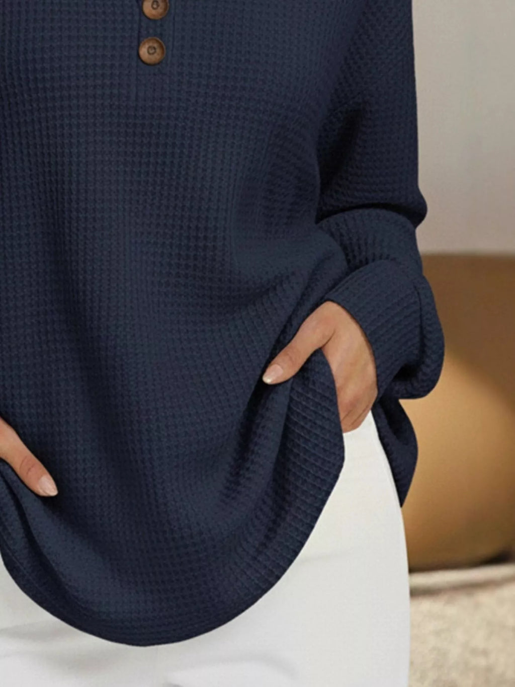 Full Size Waffle Knit V-Neck T-Shirt Plus Size