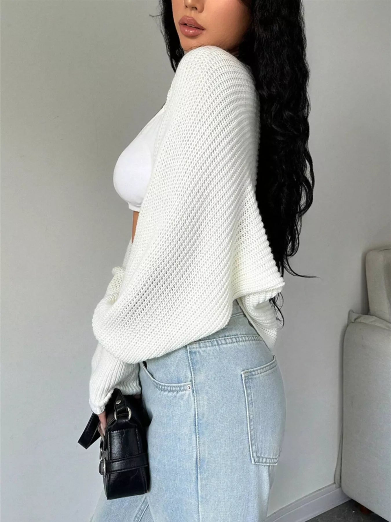 Cropped Knit Open Front Cardigan