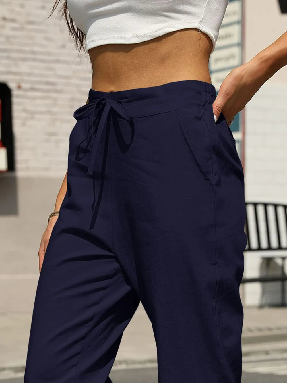 Elastic Waist Tapered Pants