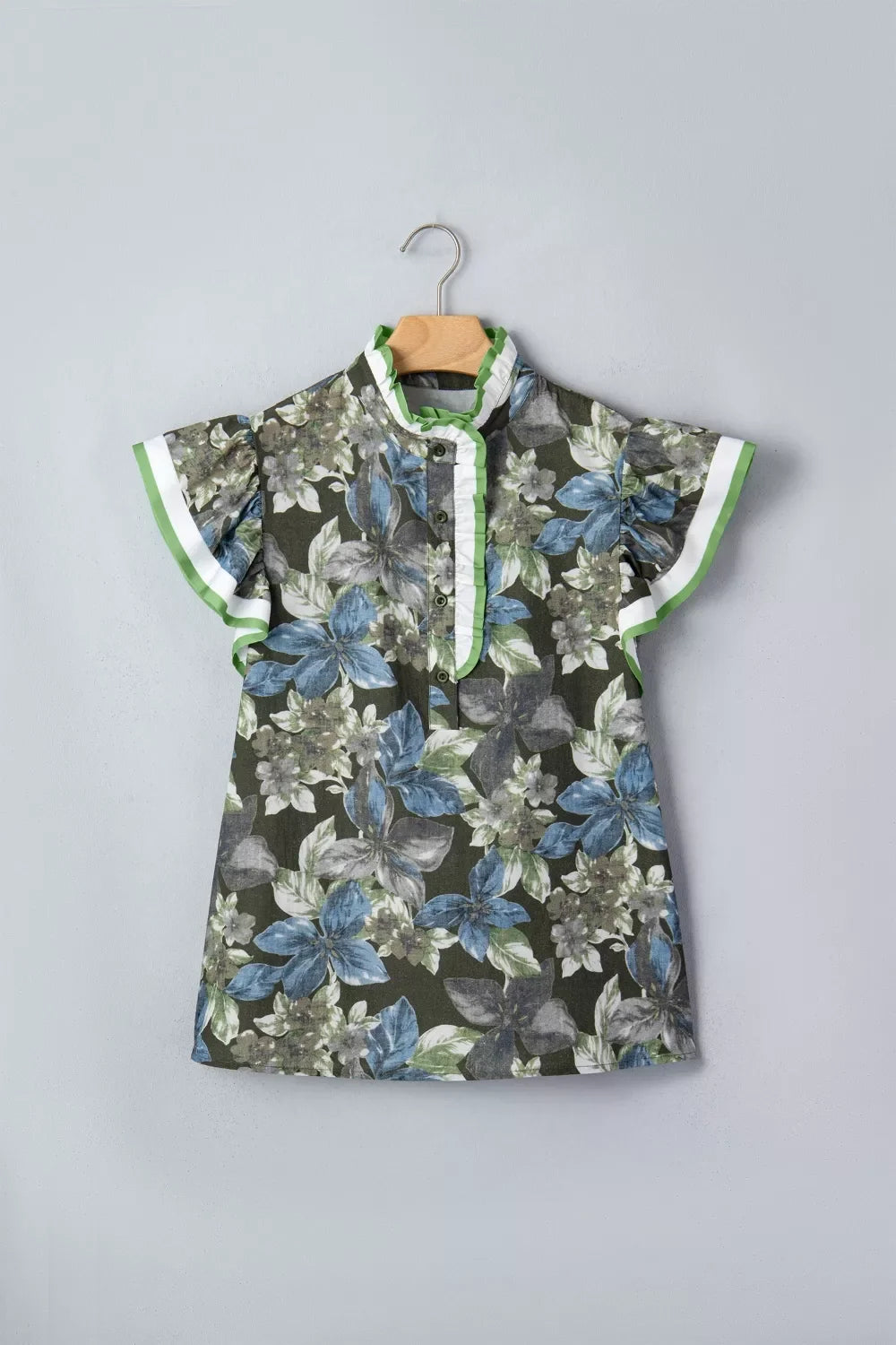 Ruffled Short Sleeve Floral Summer Blouse