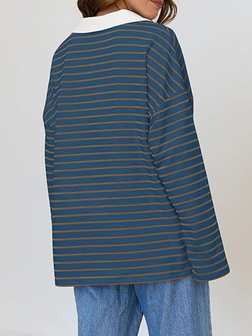 Striped Contrast Collar Long Sleeve Top