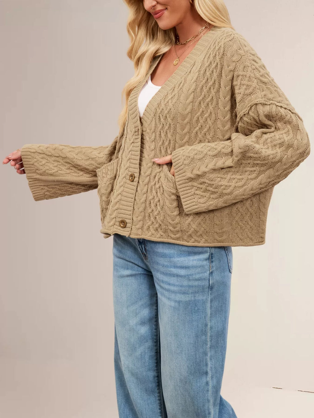 Cable Knit Button-Down Cardigan