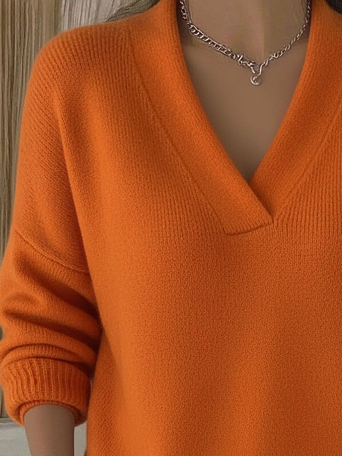 Full Size V-Neck Dropped Shoulder Sweater Plus Size