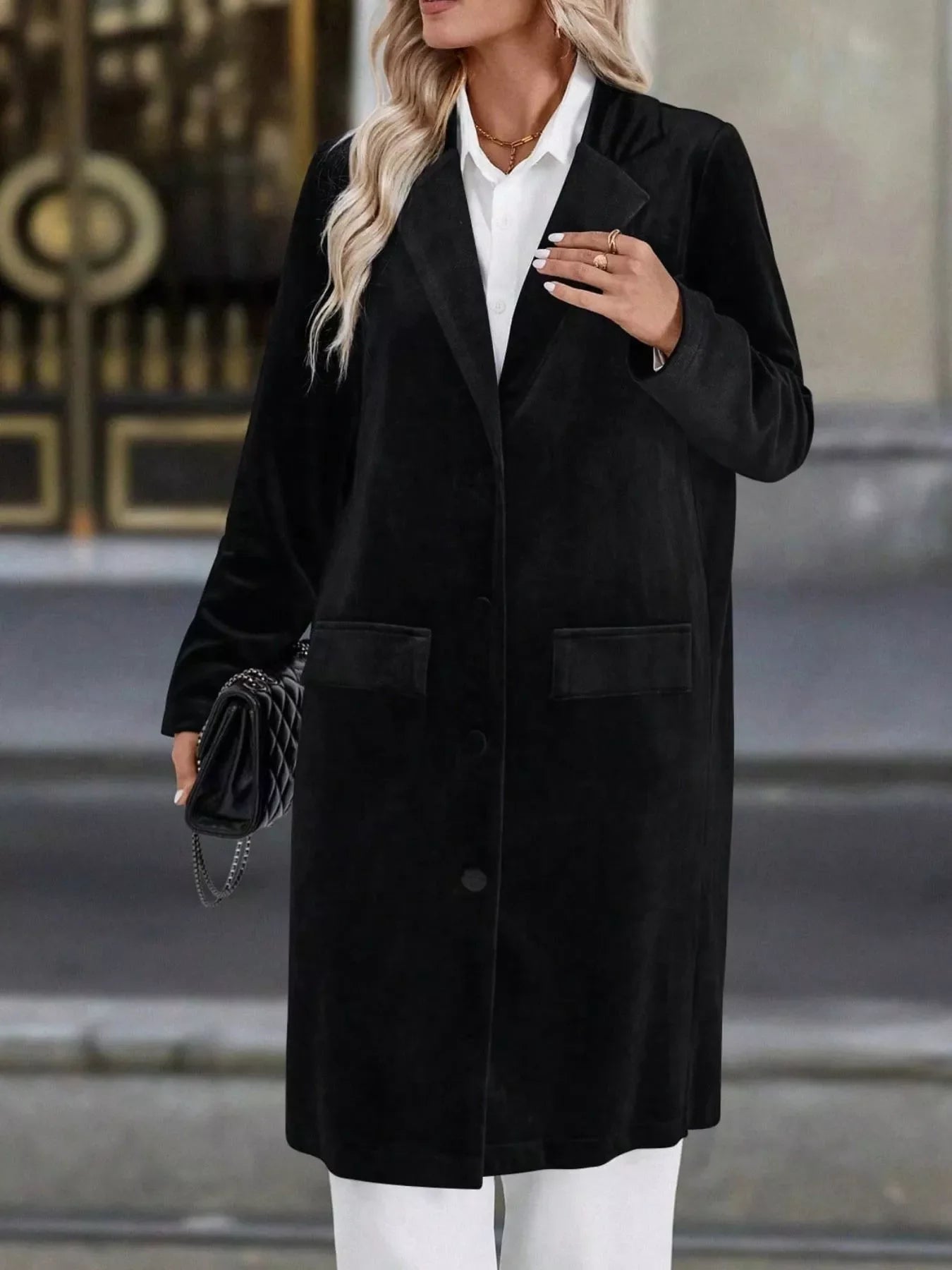 Lapel Collar Long Sleeve Longline Coat
