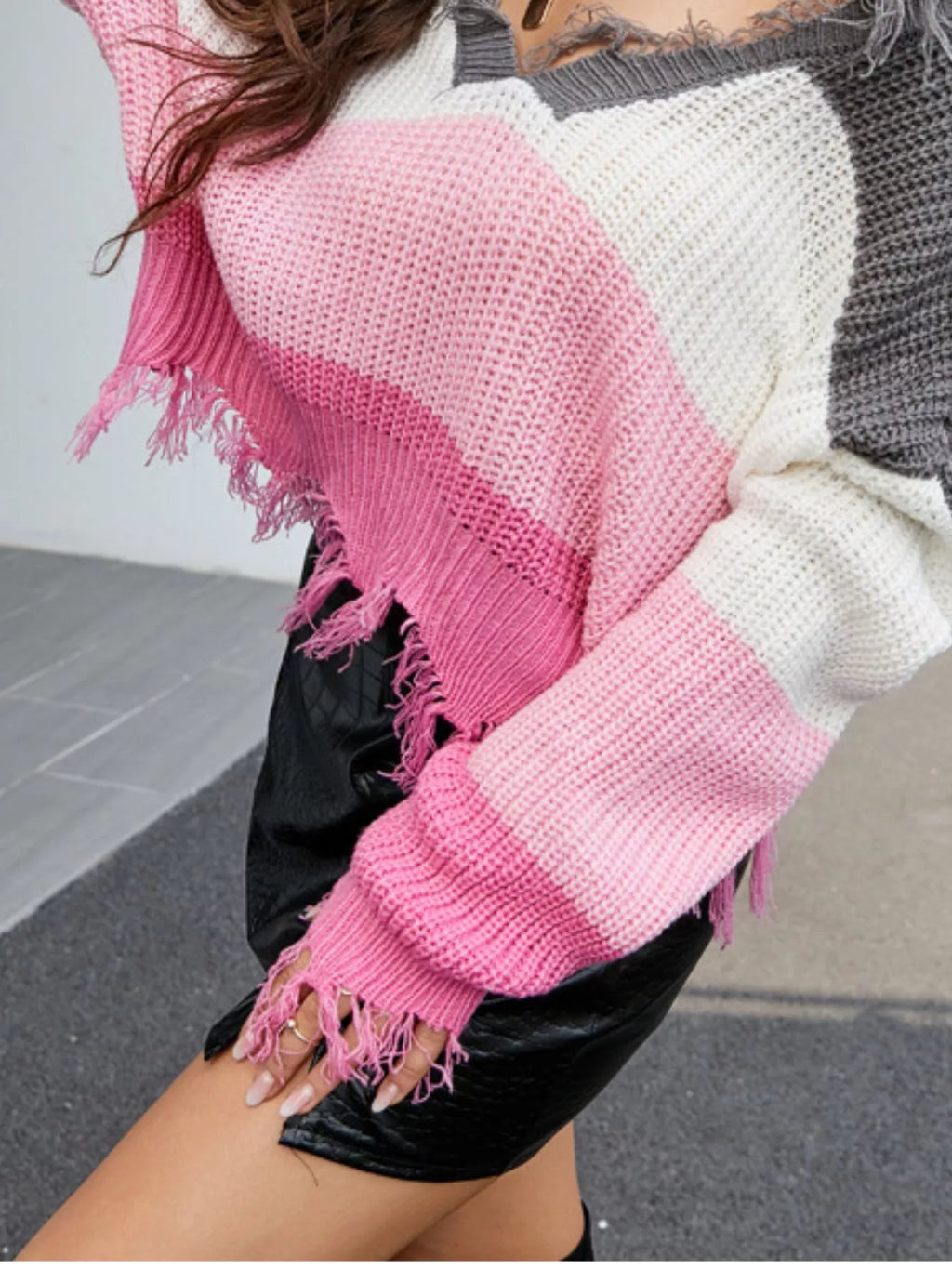 Frayed Hem Long Sleeve Sweater