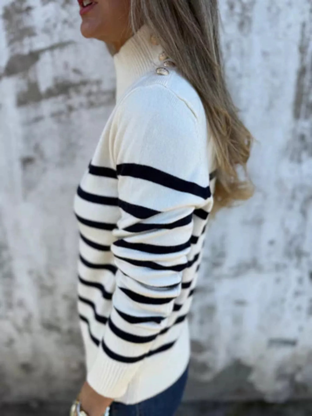 Full Size Striped Turtleneck Long Sleeve Sweater Plus Size