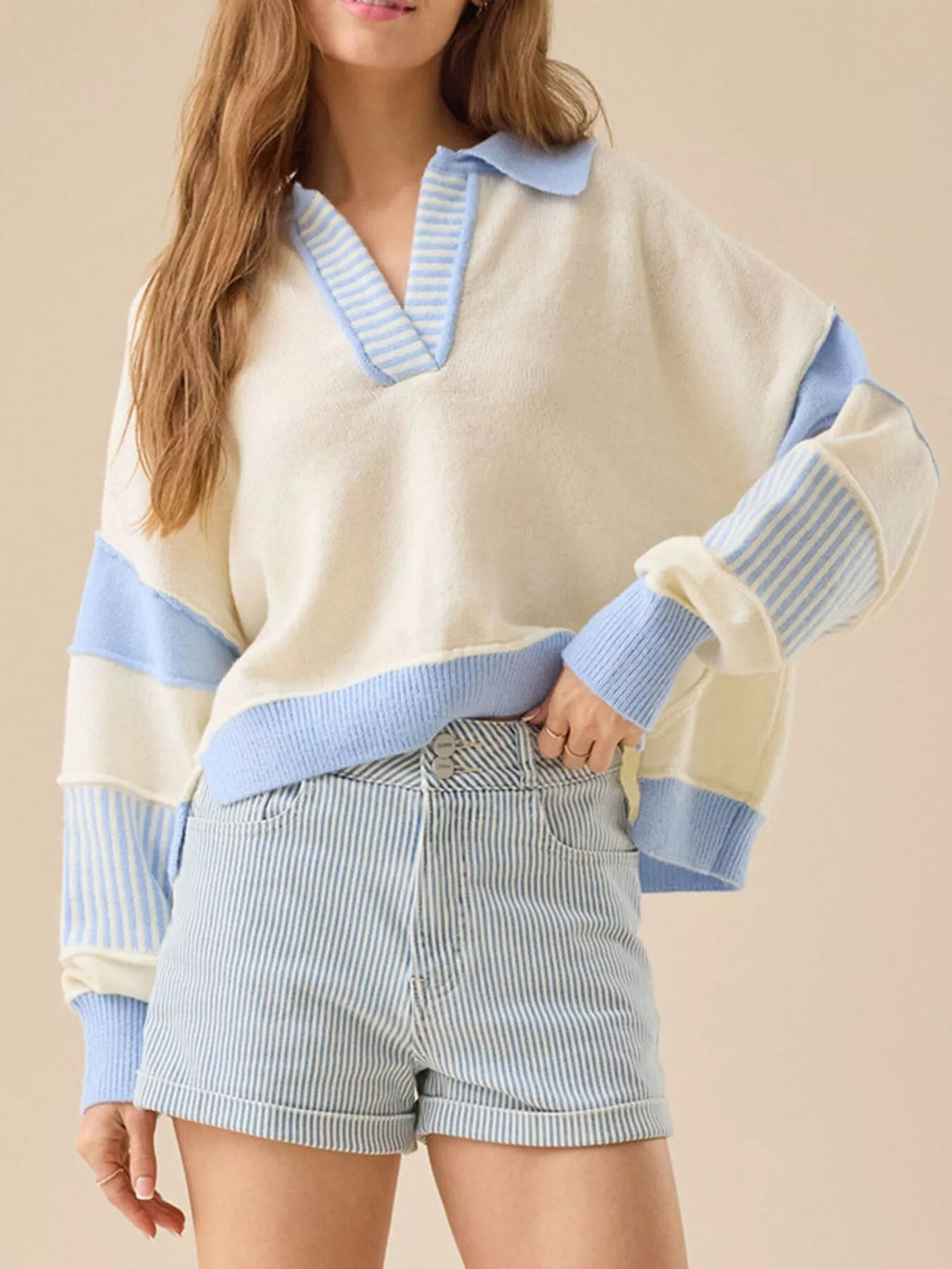 Color Block Dropped Shoulder Sweater