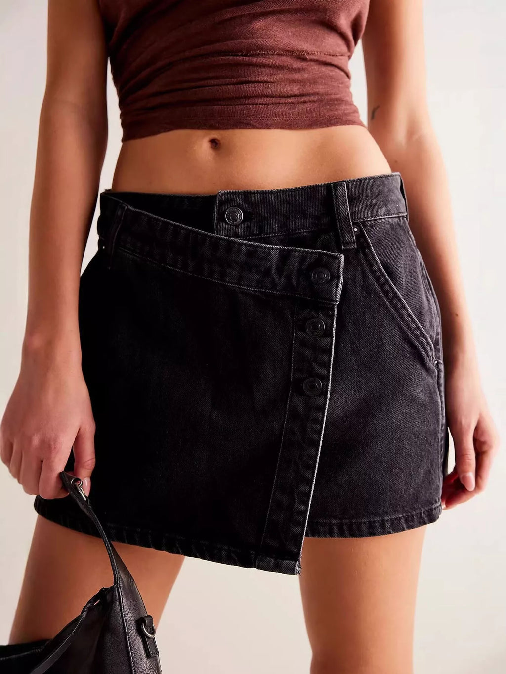 Asymmetrical Button-Front Denim Skort