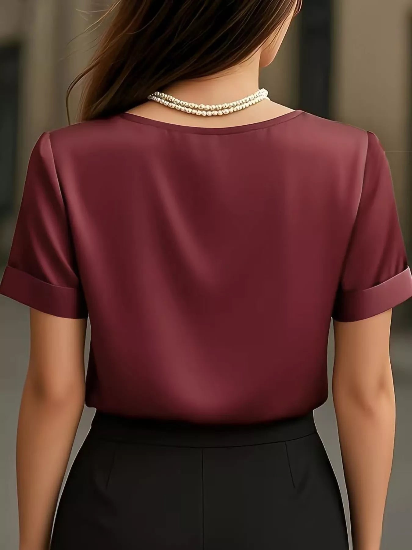 V-Neck Short Sleeve Satin Blouse