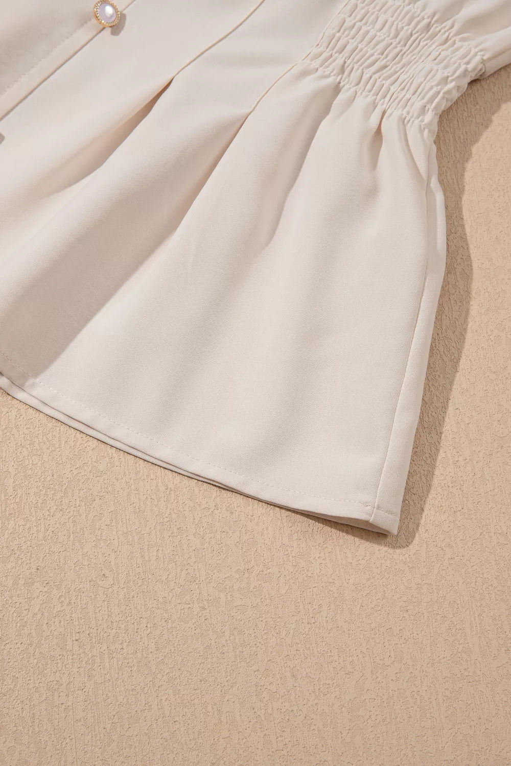 V Neck Long Sleeve Smocked Waist Elegant Blouse