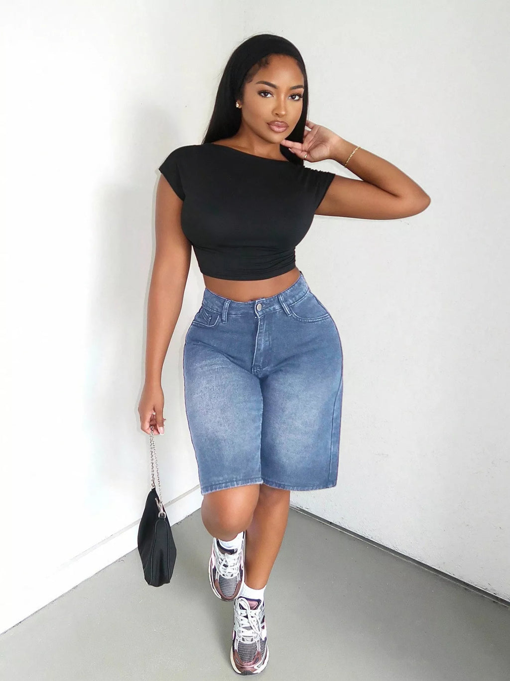 High Waisted Wide Leg Denim Shorts
