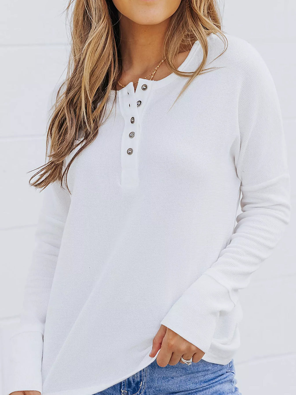Waffle Knit Henley Top