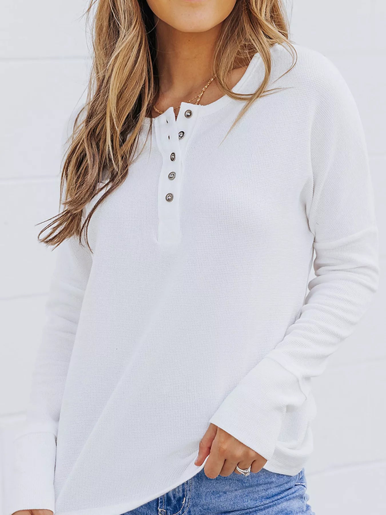 Waffle Knit Henley Top