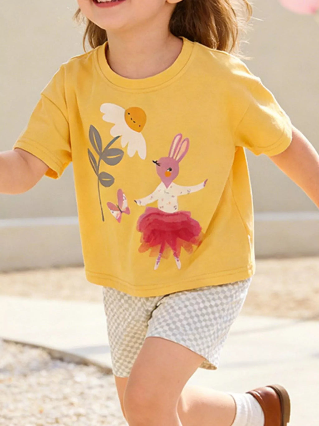 Children's Bunny Graphic Tee & Checkered Shorts Set