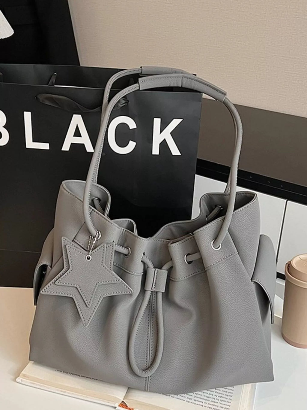 Drawstring Shoulder Bag with Star Charm