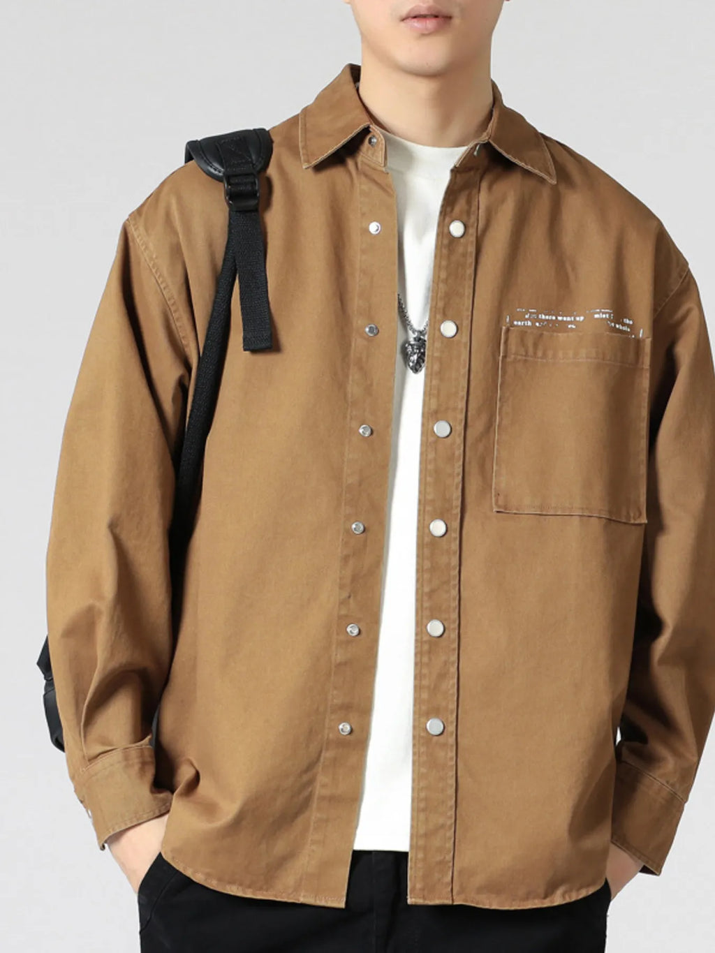 Men's Casual Solid Color Long Sleeve Snap-Down Shirt