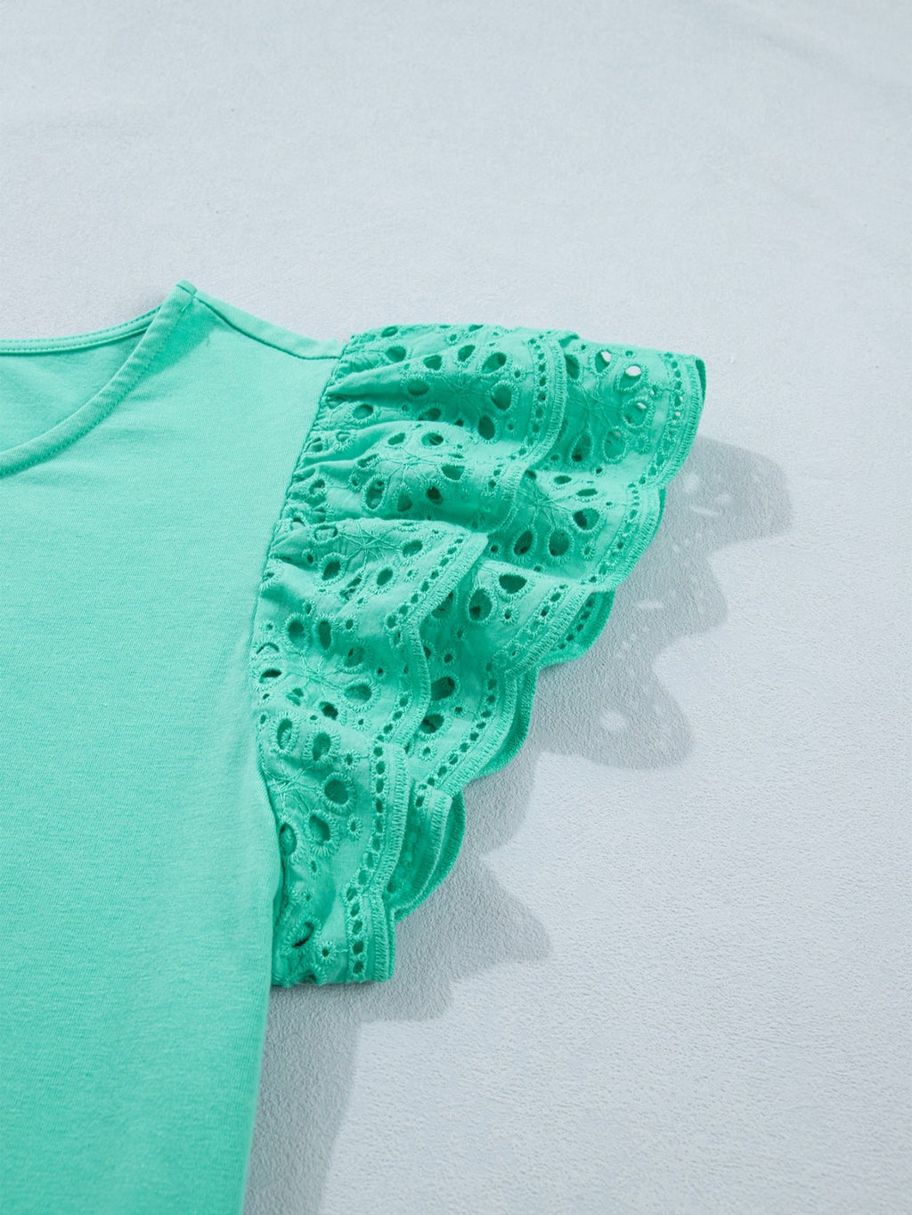 Eyelet Lace Ruffled Cap Sleeve Top