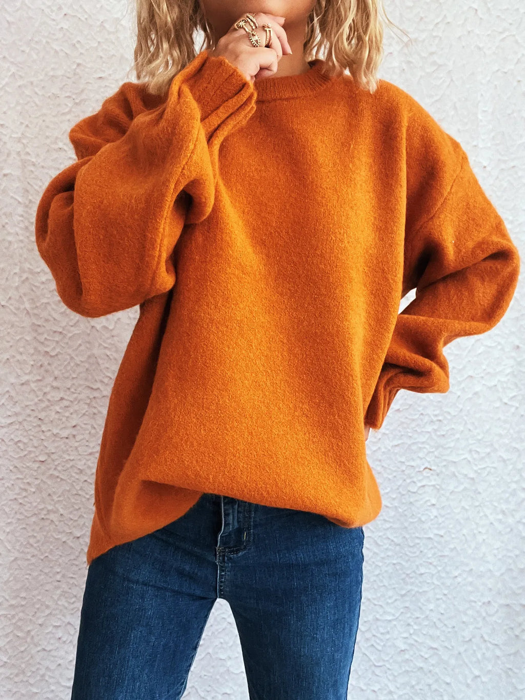 Round Neck Dropped Shoulder Sweater
