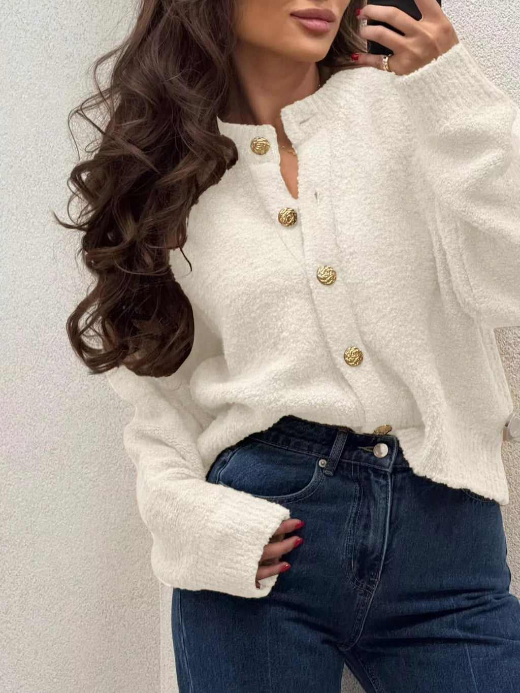Button-Up Drop Shoulder Cardigan
