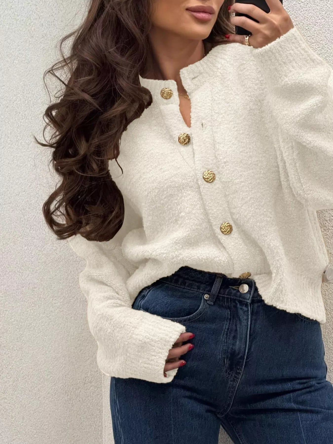 Button-Up Drop Shoulder Cardigan