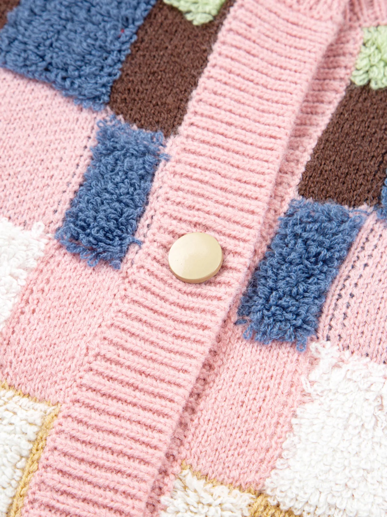 Checkered Pattern Button Front Cardigan