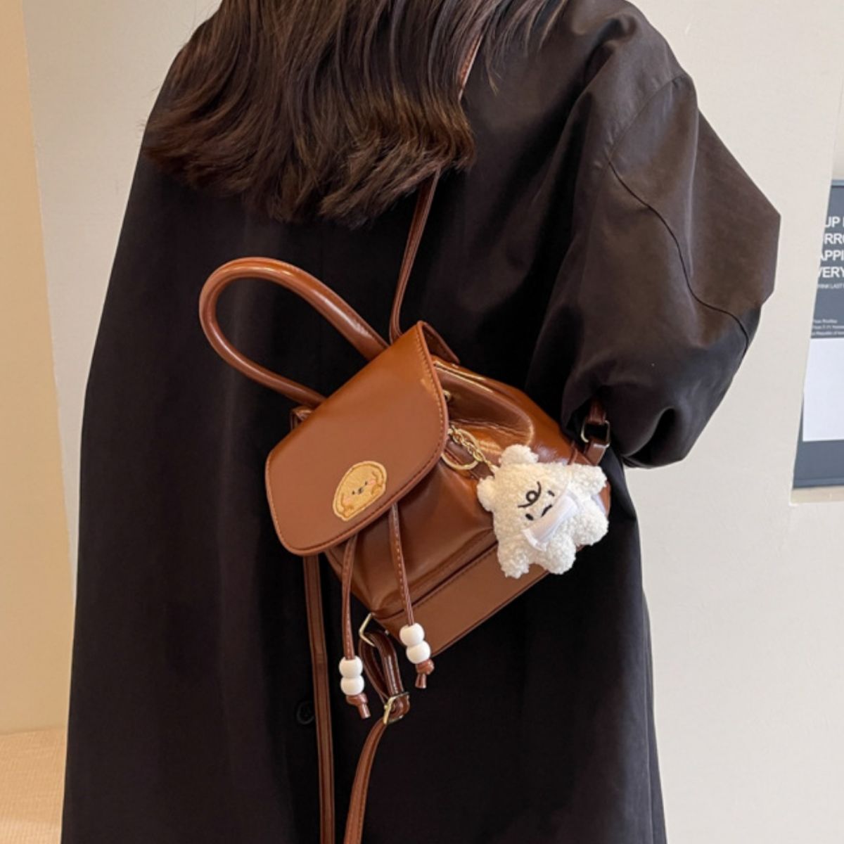 Puppy Patch Leather Backpack Bag