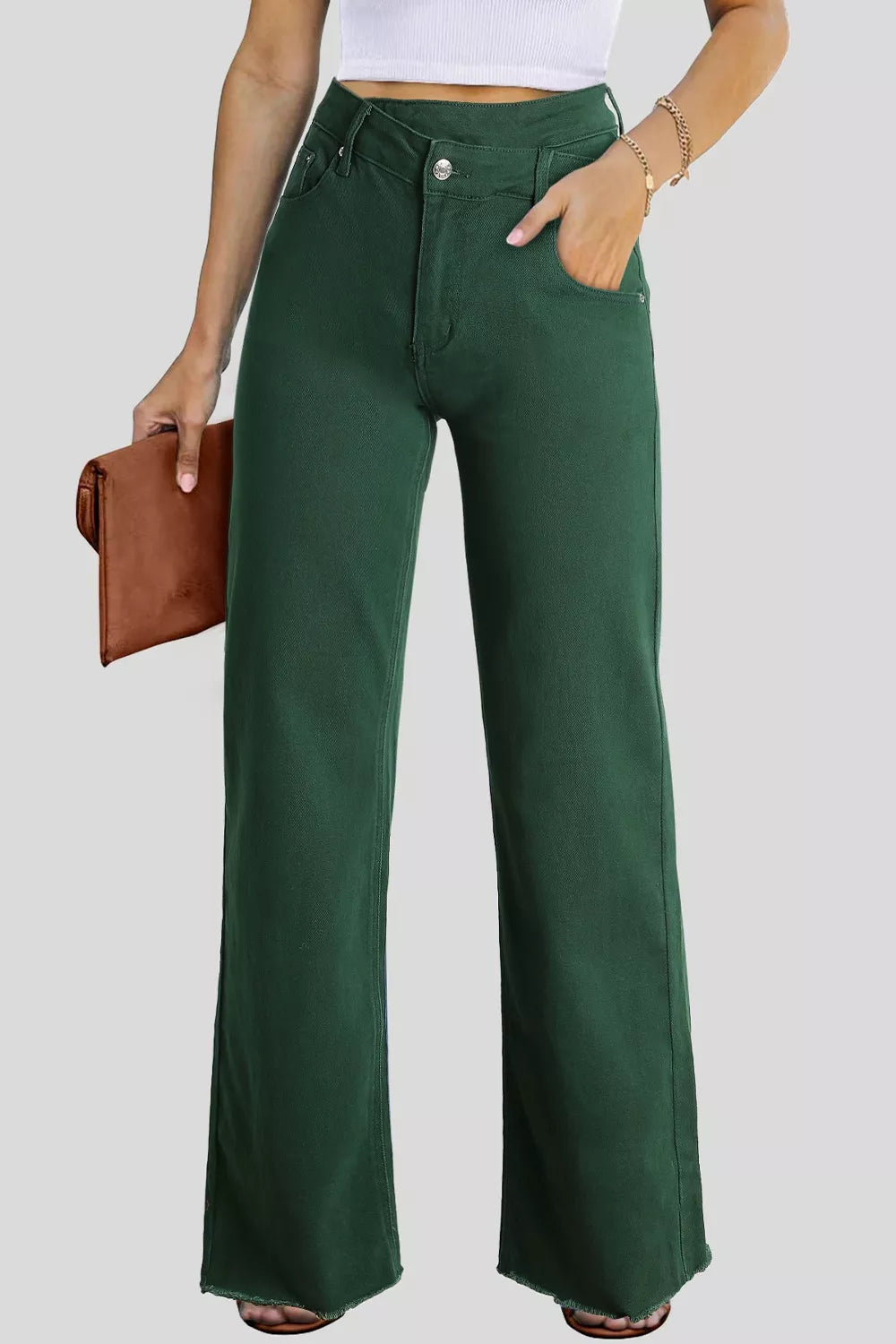 Crossed Waist Raw Hem Shift Jeans