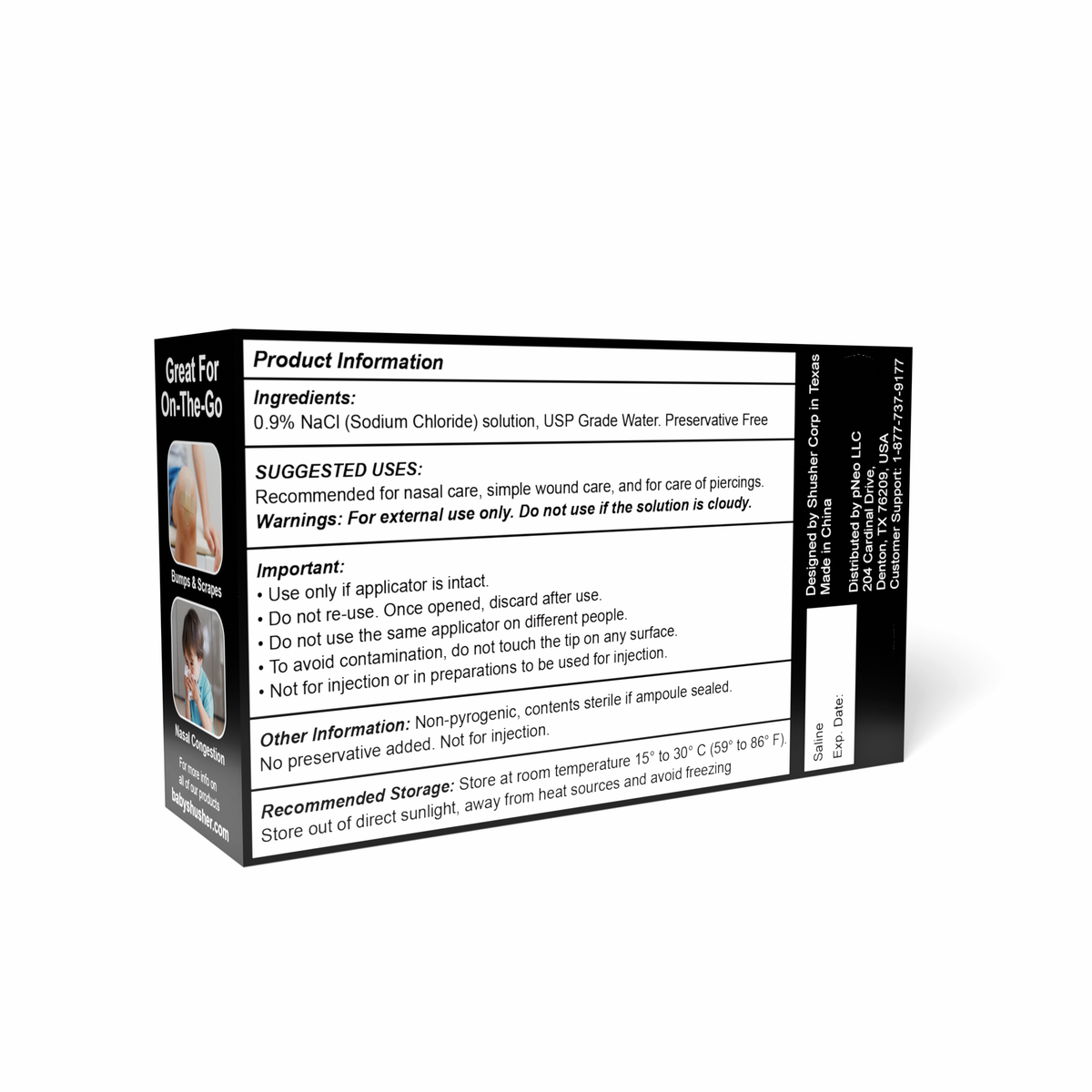 Shusher Care Saline Ampoules – Sterile Single-Use Saline Solution for Nasal, Wound & Piercing Care - 20 Count