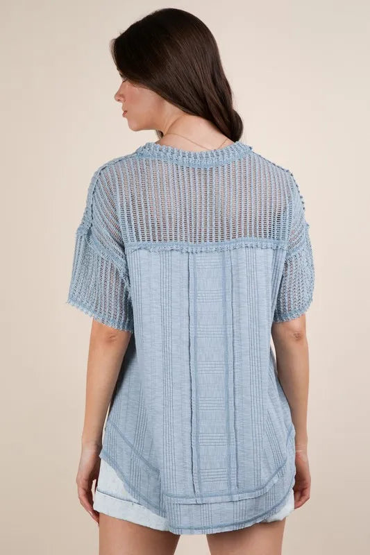 VERY J Oversized Contrast Knit Comfy Casual Top