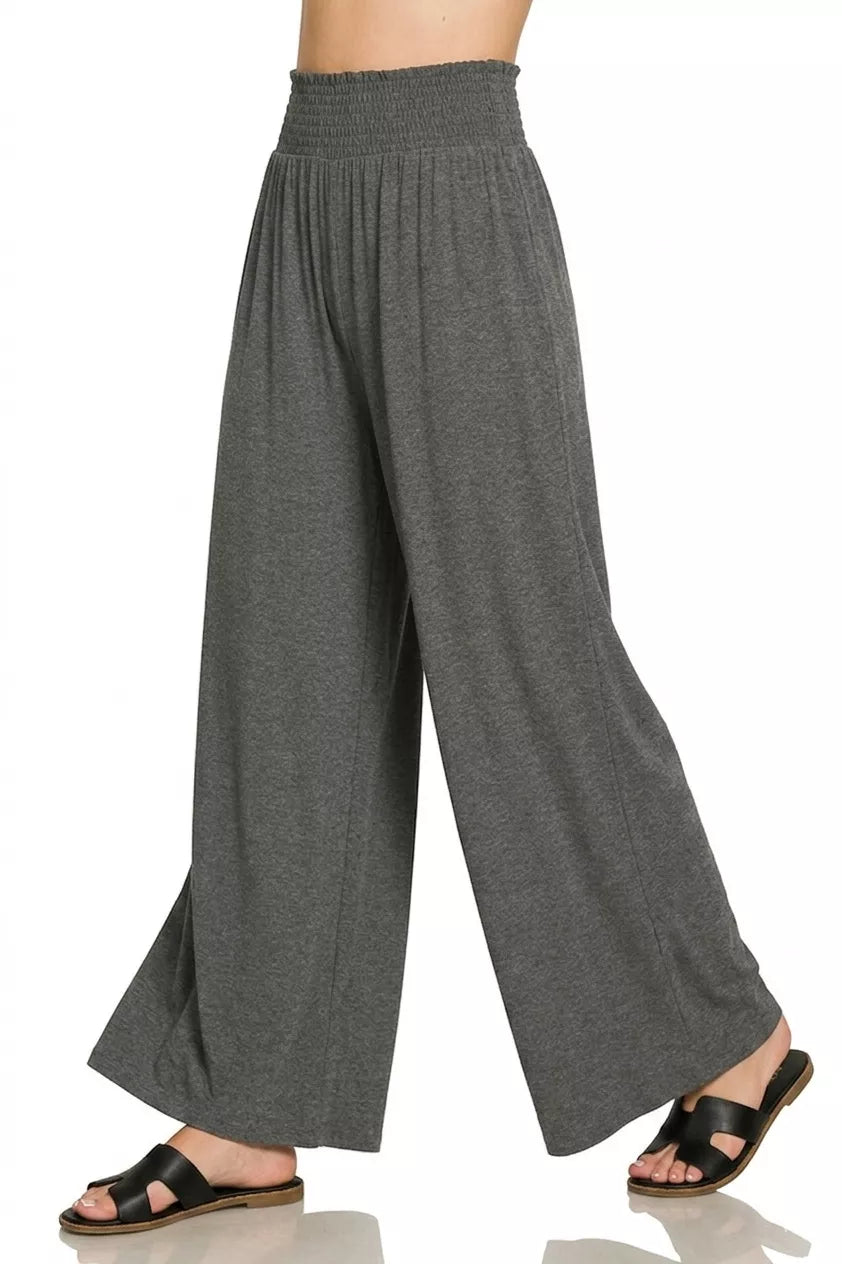 Zenana Smocked Waist Wide Leg Palazzo Pants