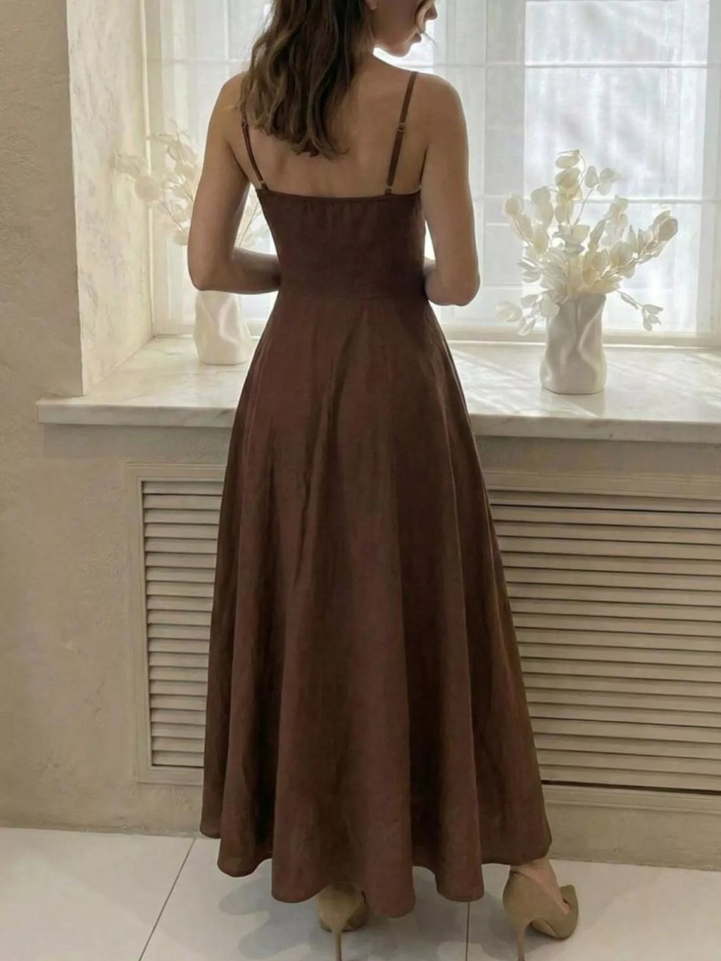 A-Line Spaghetti Strap Midi Dress