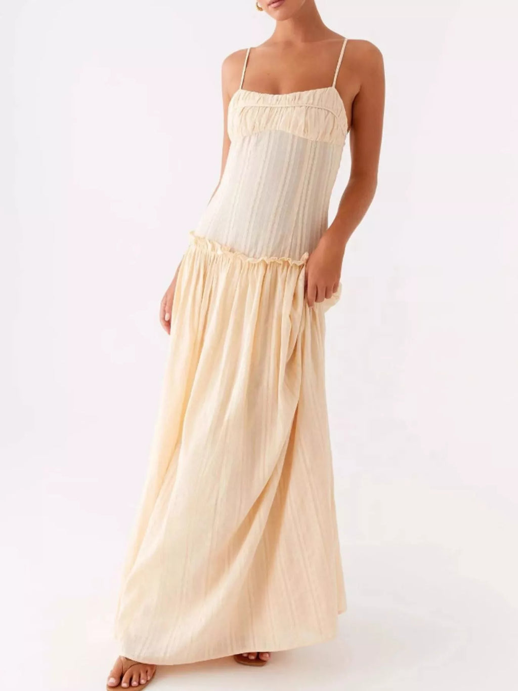 Ruched Spaghetti Strap Maxi Dress