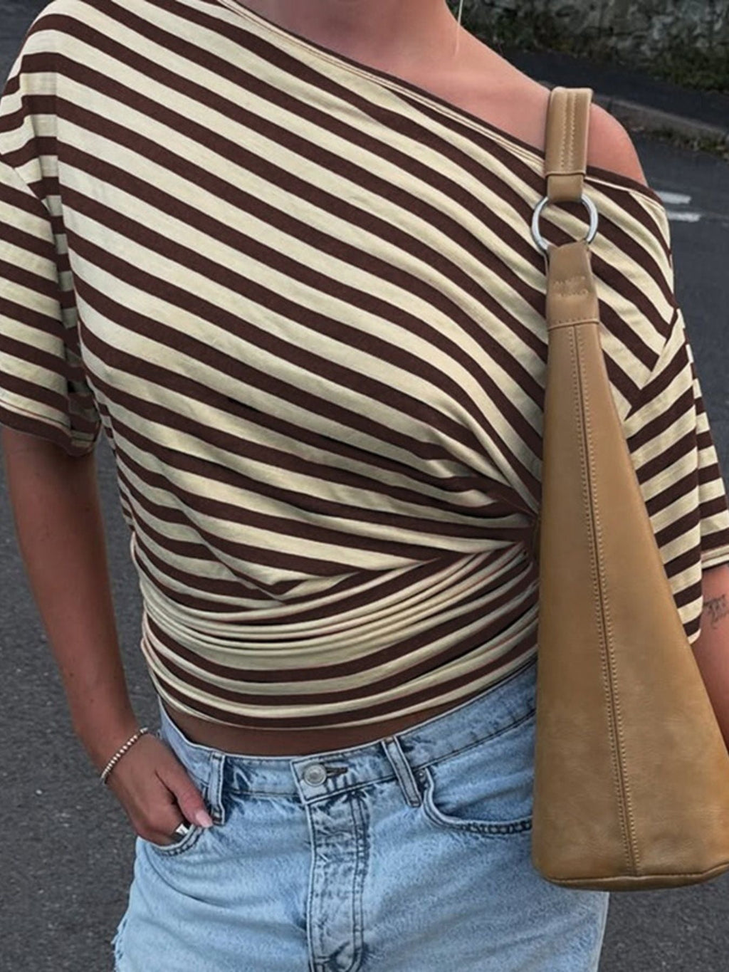 Striped One-Shoulder T-Shirt