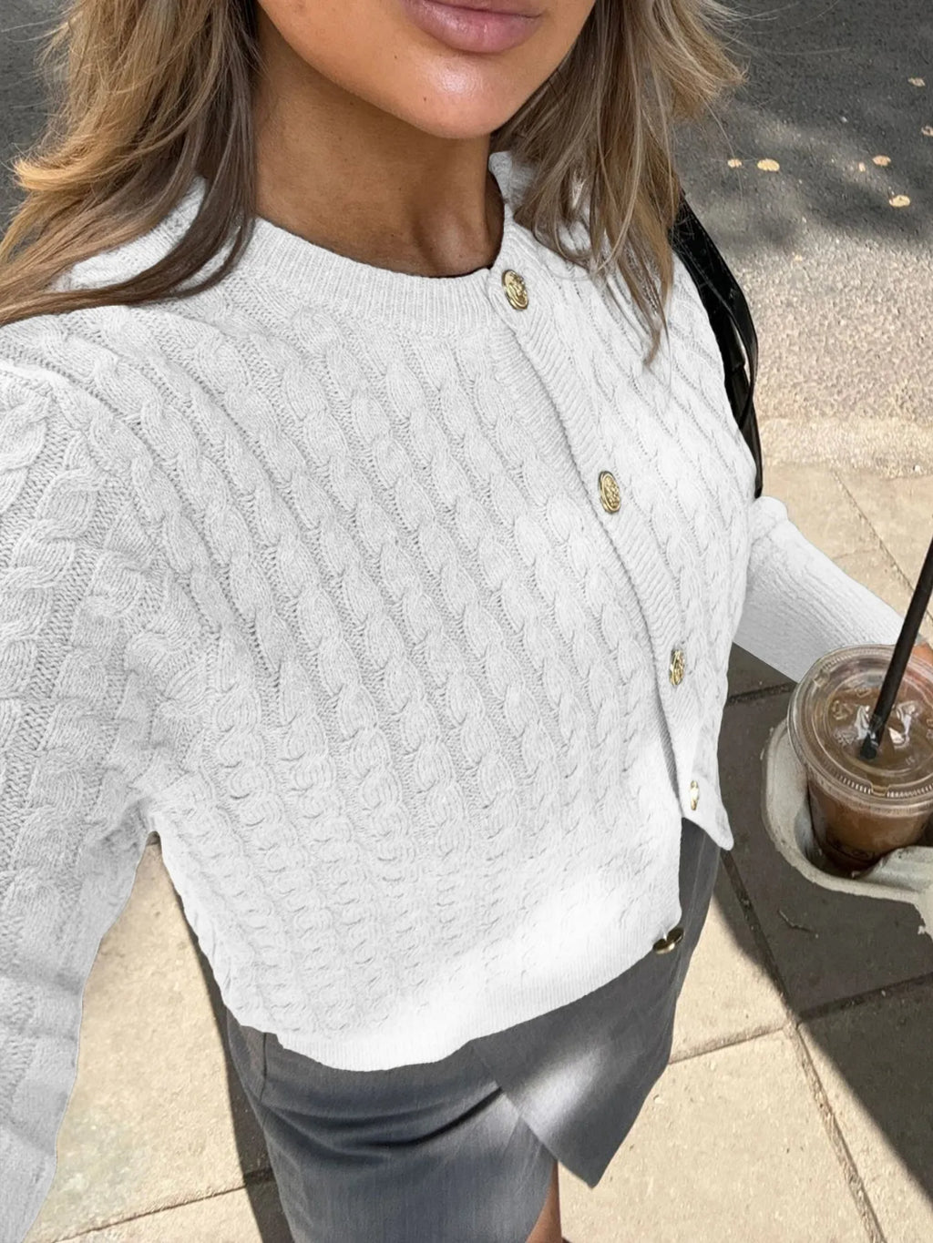 Cable Knit Button-Up Cardigan