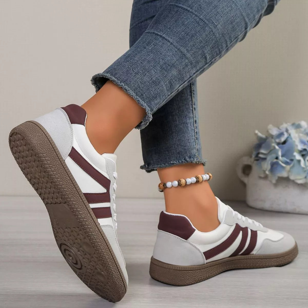 Striped Lace-Up Casual Sneakers