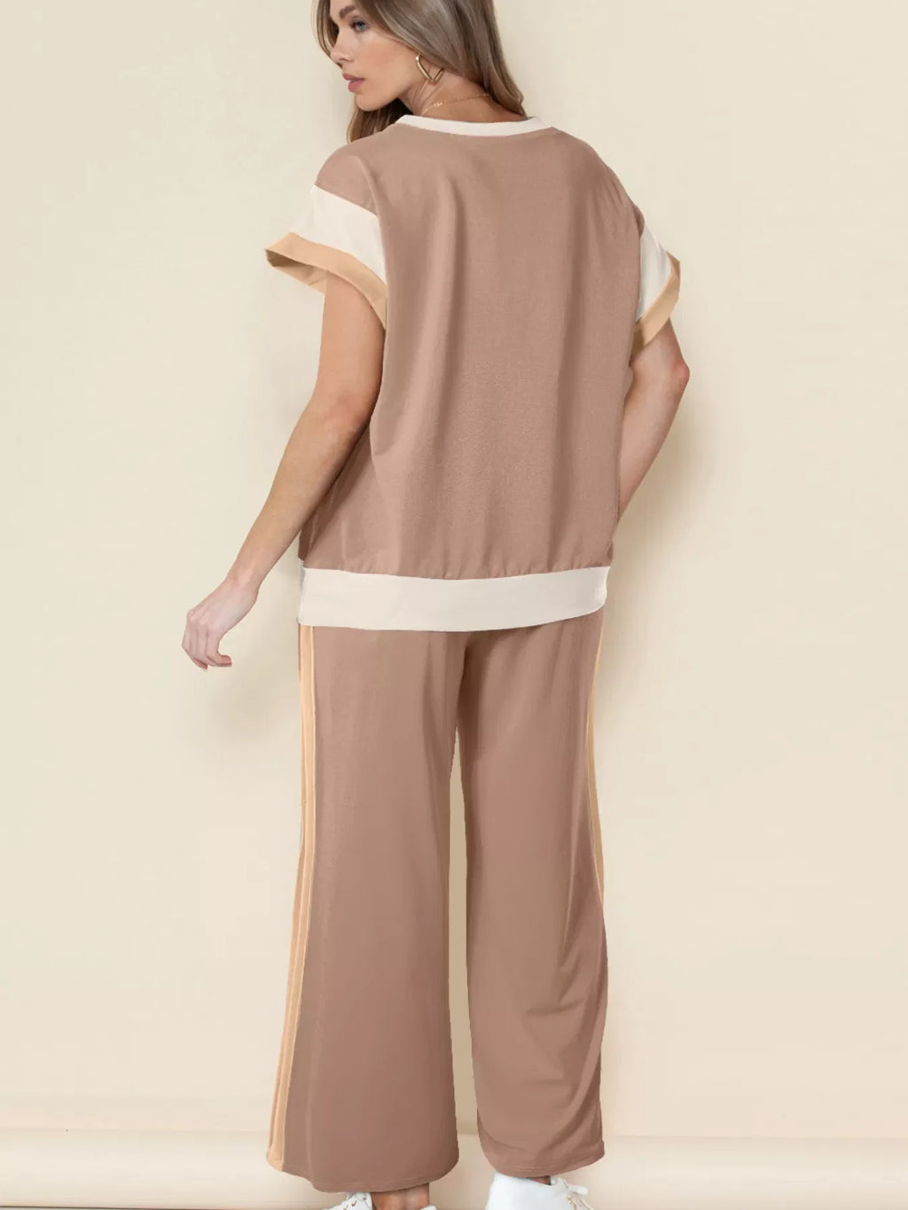 Color Block Detail Casual Two-piece Set