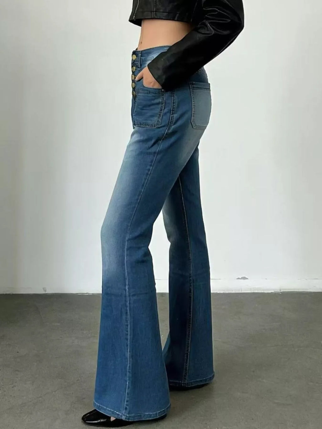 Full Size High-Waisted Button-Fly Flare Jeans Plus Size