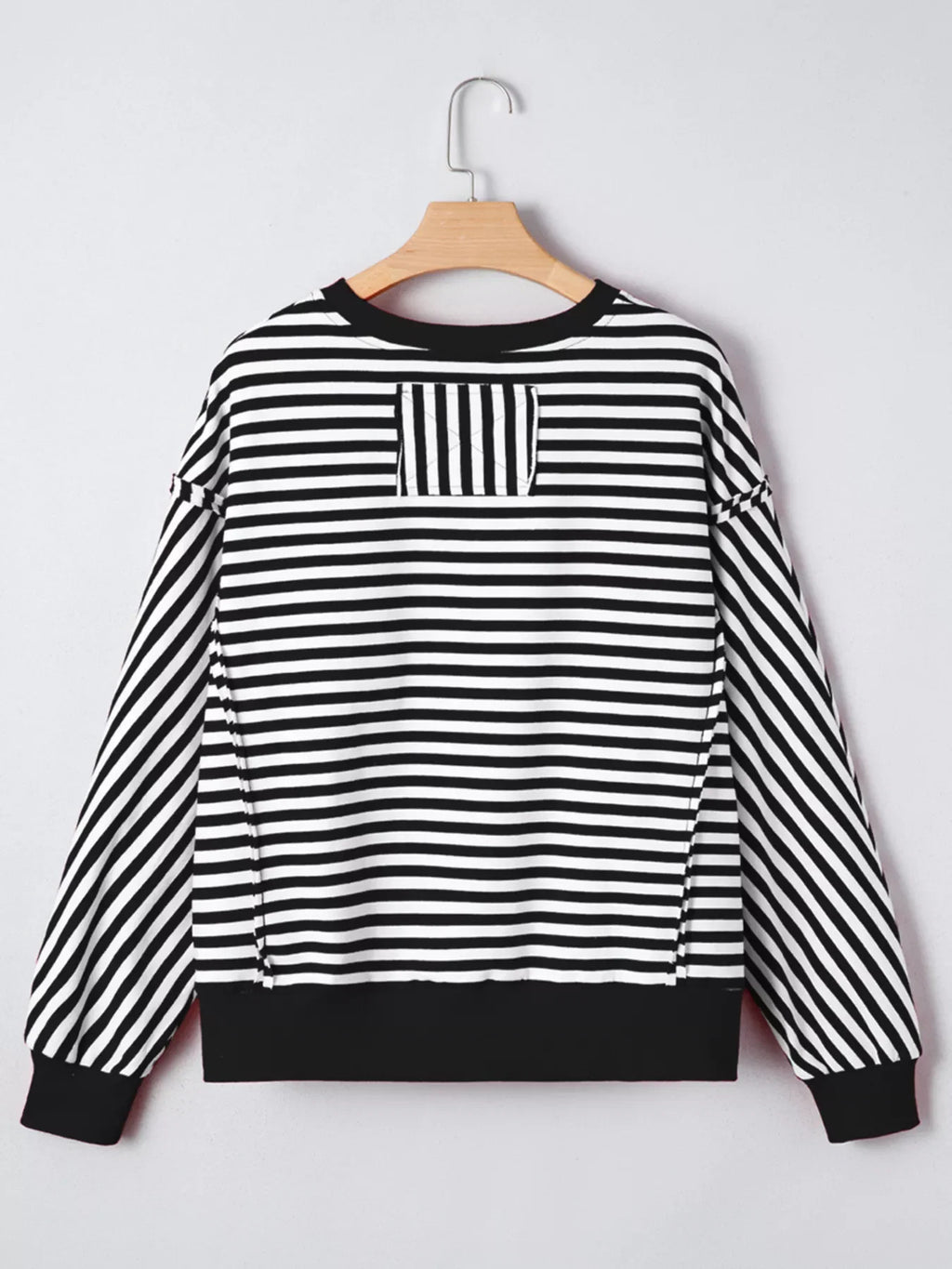 Stripe Exposed Seam Drop Shoulder Casual Pullover Top